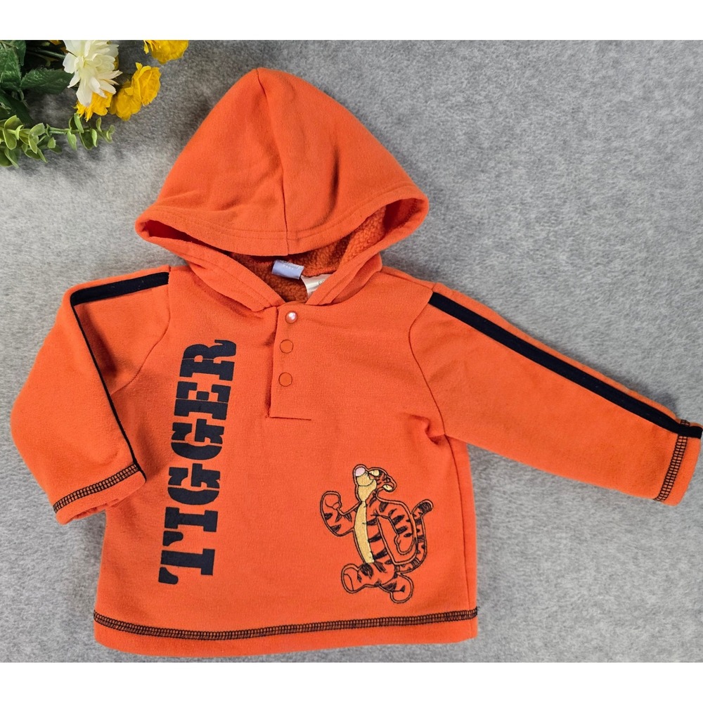 Disney Baby Tigger Hoodie 3-6m Orange Y2K 2010 Fleece Pullover Sweater Character